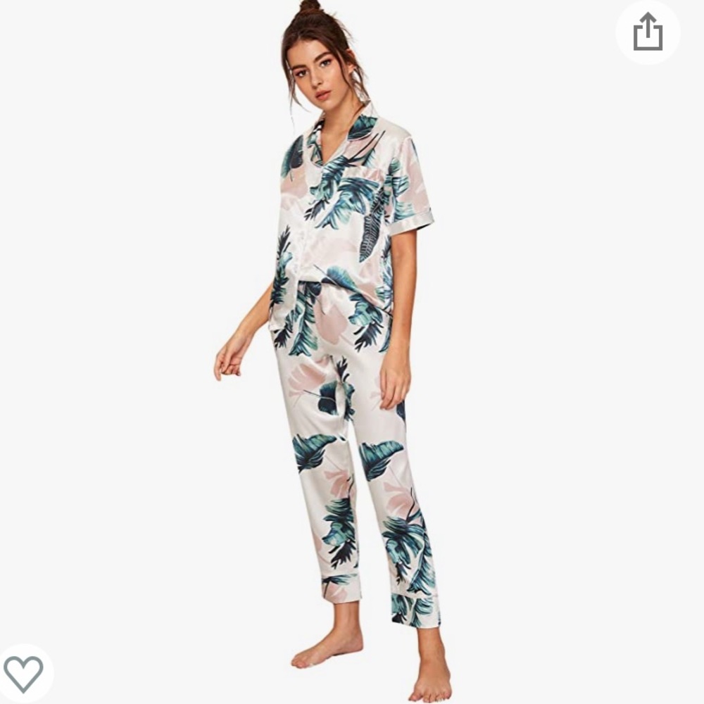 Womens Hawaiian Floral printed silk pajama set
